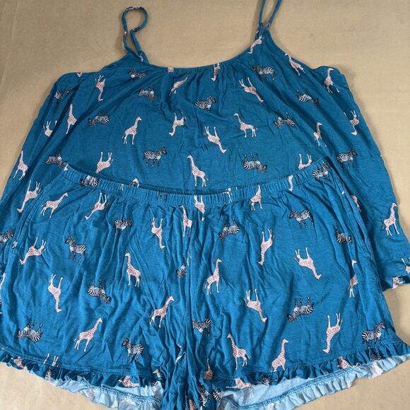 Joyspun Teal Pajama Set Zebra And Giraffe 2x - Picture 1 of 5